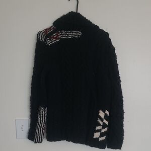 EDUN Black and Red Patterned Turtleneck Sweater